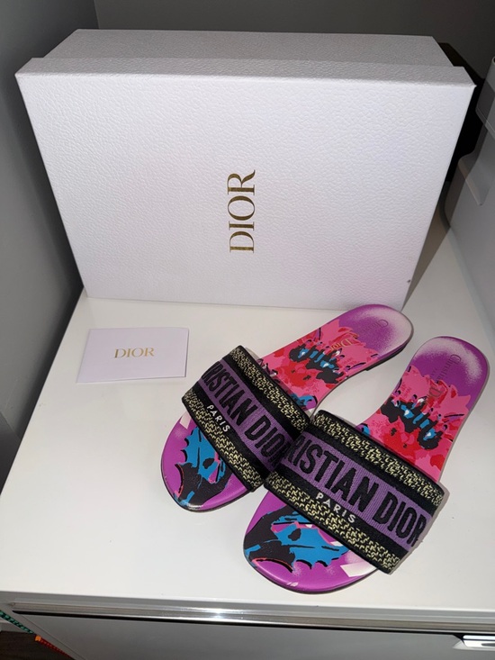 Dior Shoes - Dior Pink & Purple Floral Logo Slide Sandals